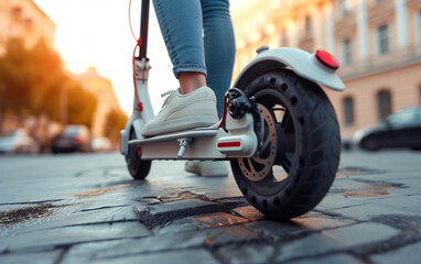 a person's feet on a scooter
