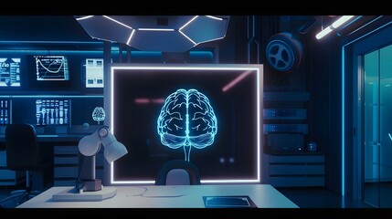 AI Research Laboratory With Holographic Brain Projection