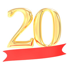 Anniversary 20 Number Gold And Red 3d Rendering