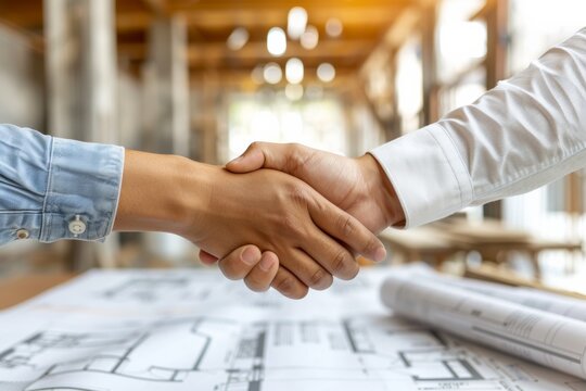Engineering agreement with handshake at construction site