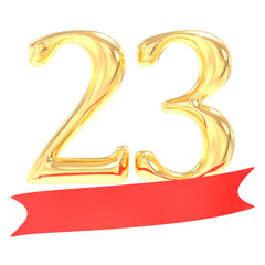 Anniversary 23 Number Gold And Red 3d Rendering