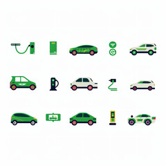 Flat icon of EV cars with EV charger