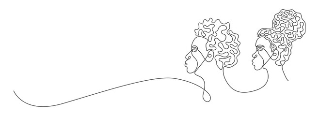 African people drawing one continuous line. Happy juneteenth, black history month, emancipation, diverse. Black Afro American holiday celebration free hand drawn outline line art minimalism style.
