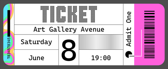 Fancy Retro style ticket template. Y2k style design ticket with futuristic elements for any event.

