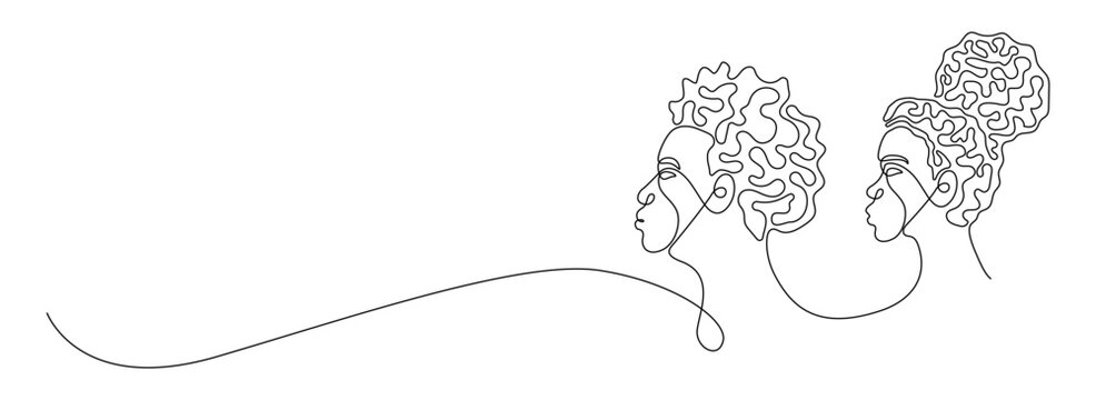 African people drawing one continuous line. Happy juneteenth, black history month, emancipation, diverse. Black Afro American holiday celebration free hand drawn outline line art minimalism style.