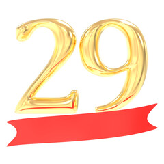 Anniversary 29 Number Gold And Red 3d Rendering