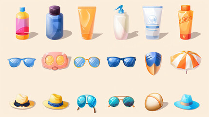 Contains such Icons as Sunscreen Sunglasses UV rays 