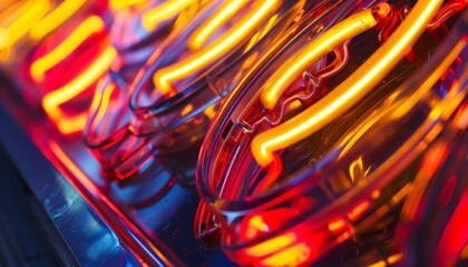 A macro shot of a neon sign, showcasing the intricate details of the glass and gas