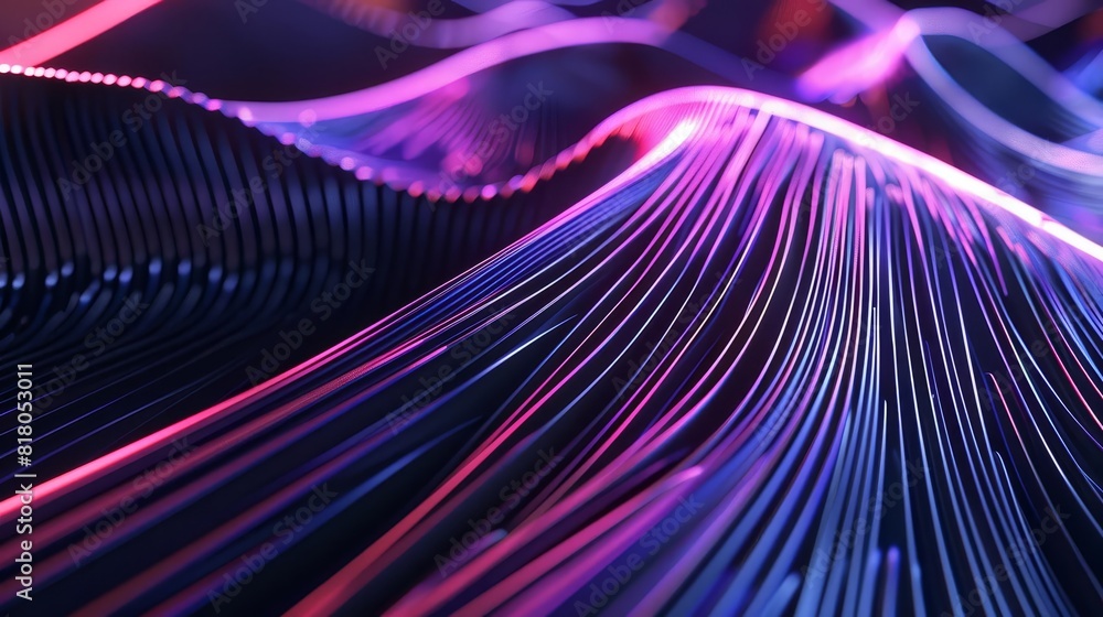 Poster futuristic luminescent lines forming abstract composition 3d render