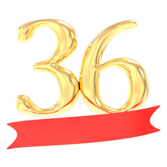 Anniversary 36 Number Gold And Red 3d Rendering