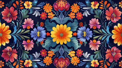 patron floral sobre la cultura mexicana, colores vivos