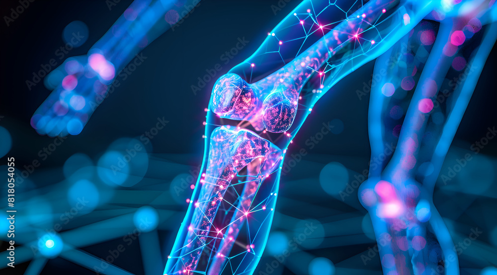 Poster a skeleton with pink and blue bones is shown in a blue background. the skeleton is surrounded by a w
