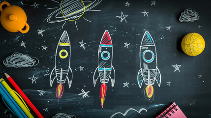 Creative composition with drawn rockets