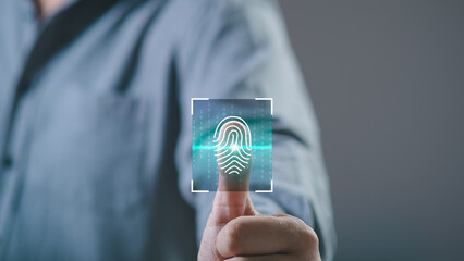 Security of future finger print technology and Cybernetics on the Internet concept, fingerprint...