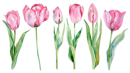 Pink tulips in watercolor