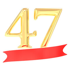 Anniversary 47 Number Gold And Red 3d Rendering