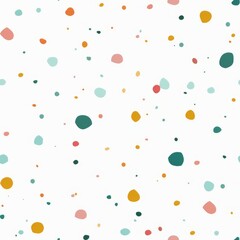 A playful, scattered polka dot pattern in pastel and warm hues on a clean white background, perfect for a light-hearted wallpaper design or charming fabric print.
