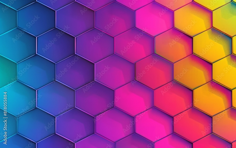 Poster rainbow gradient wallpaper with a geometric pattern of overlapping hexagons, creating a modern and f