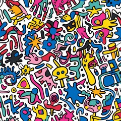 A seamless background bursting with an array of whimsical, hand-drawn doodles. The playful chaos captures the essence of joy and creativity, sparking imagination.