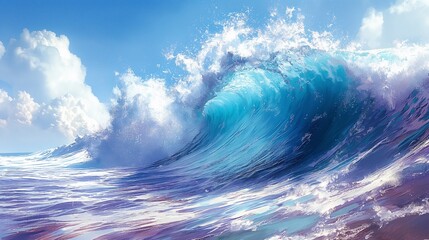 Fototapeta premium large, crashing blue wave in the ocean. Banner I: Surfing Summer Wave