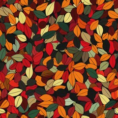 A tapestry of fall foliage in a stunning array of reds, oranges, and yellows creates a dense, leafy pattern that captures the essence of autumn's splendor. Seamless pattern wallpaper background.