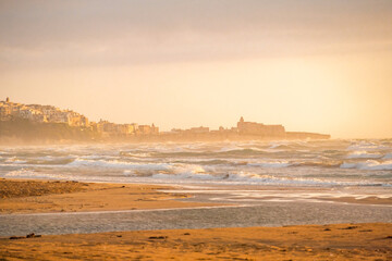 Beautiful old town of Vieste wit beach, Gargano peninsula, Apulia region, South of Italy