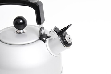 Stainless steel Kettle with whistle isolated on white background