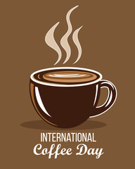 international day of coffee illustration background, international coffee day graphic illustration for social media ads.