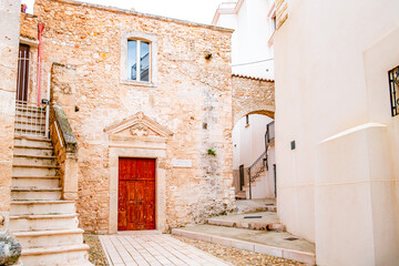 Beautiful old city space of Vieste, Gargano peninsula, Apulia region, South of Italy