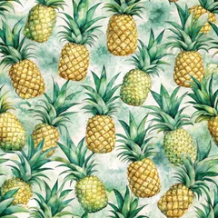 Fotobehang Watercolor pineapple in seamless pattern © Yasmeen