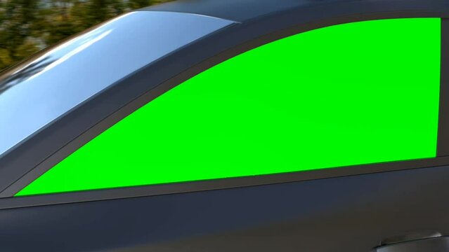 car's window, 3d animation, green screen background