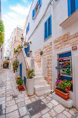 Fototapeta premium Cityscape of Polignano a Mare town, Puglia region, Italy, Europe. Seascape of Adriatic sea