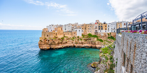 Cityscape of Polignano a Mare town, Puglia region, Italy, Europe.  Seascape of Adriatic sea