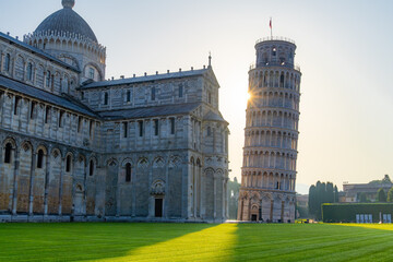 Pisa Cathedral and the Leaning Tower in Pisa, Italy.