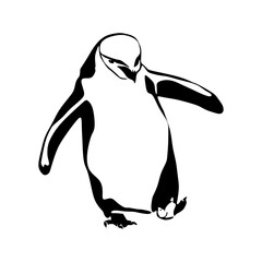 Fototapeta premium Penguin Black and white Vector silhouette isolated on white background. Minimalistic design