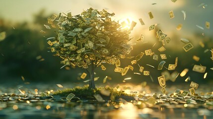 flourishing money tree conceptual illustration of financial growth and prosperity 3d render