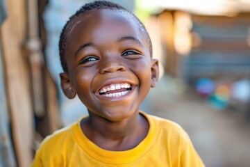 Child Laughing. Excited African American Boy showing Joy and Happiness