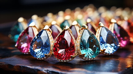 Assortment of olorful pendants with precious stones.