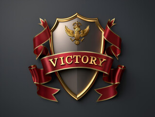 Victory word in golden shield, you are champion