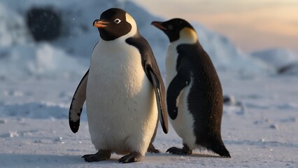 Fototapeta premium Penguins Walking Tall on Snowy Ground