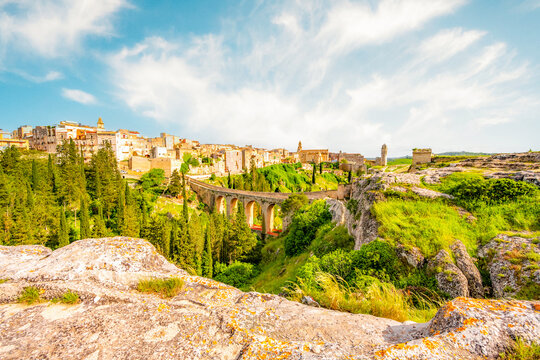 Gravina in Puglia ancient town, bridge and canyon. Apulia, Italy. Europe