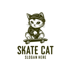 Skateboard cat logo vector illustration
