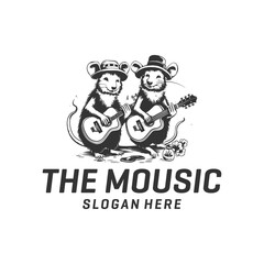 Mouse playing guitar logo vector illustration