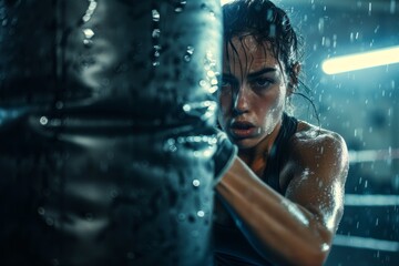 Intense Female Boxer Training at Industrial Gym - Determination and Strength in Action