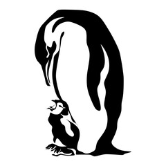 Penguin Black and white Vector silhouette isolated on white background. Minimalistic design