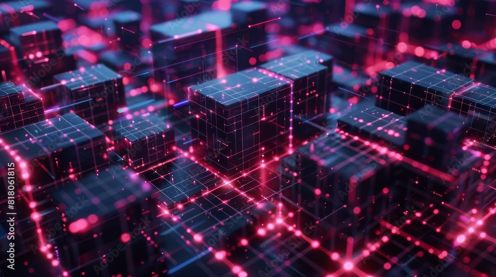 Aufkleber futuristic cyber security concept interlocking geometric encryption grid 3d
