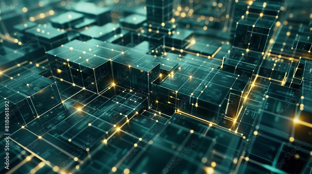 Aufkleber futuristic cyber security concept interlocking geometric encryption grid 3d