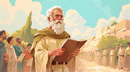 Illustration of Moses with the Ten Commandments

