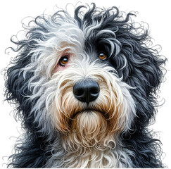 Majestic Old English Sheepdog Peeking: Timeless and Endearing Canine Art