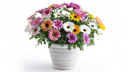 A white vase with a colorful bouquet of flowers in it